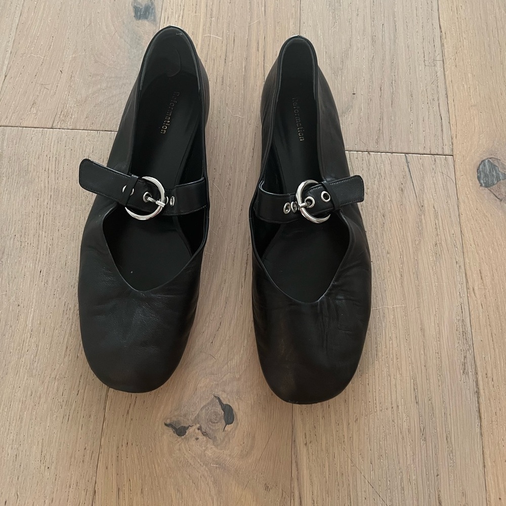 Reformation black ballet flats w silver hardware